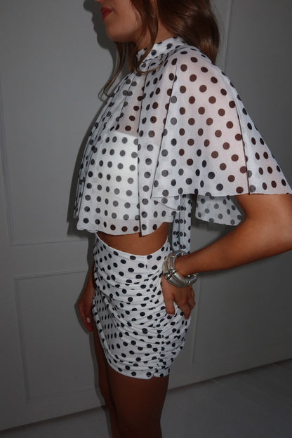 'POLKA' ruched mini skirt - white