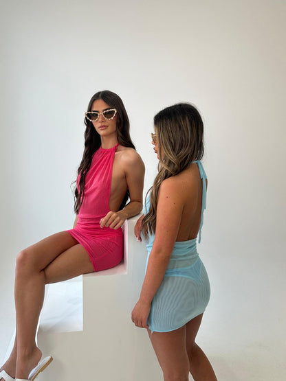 Blue Mesh Halter Neck Mini